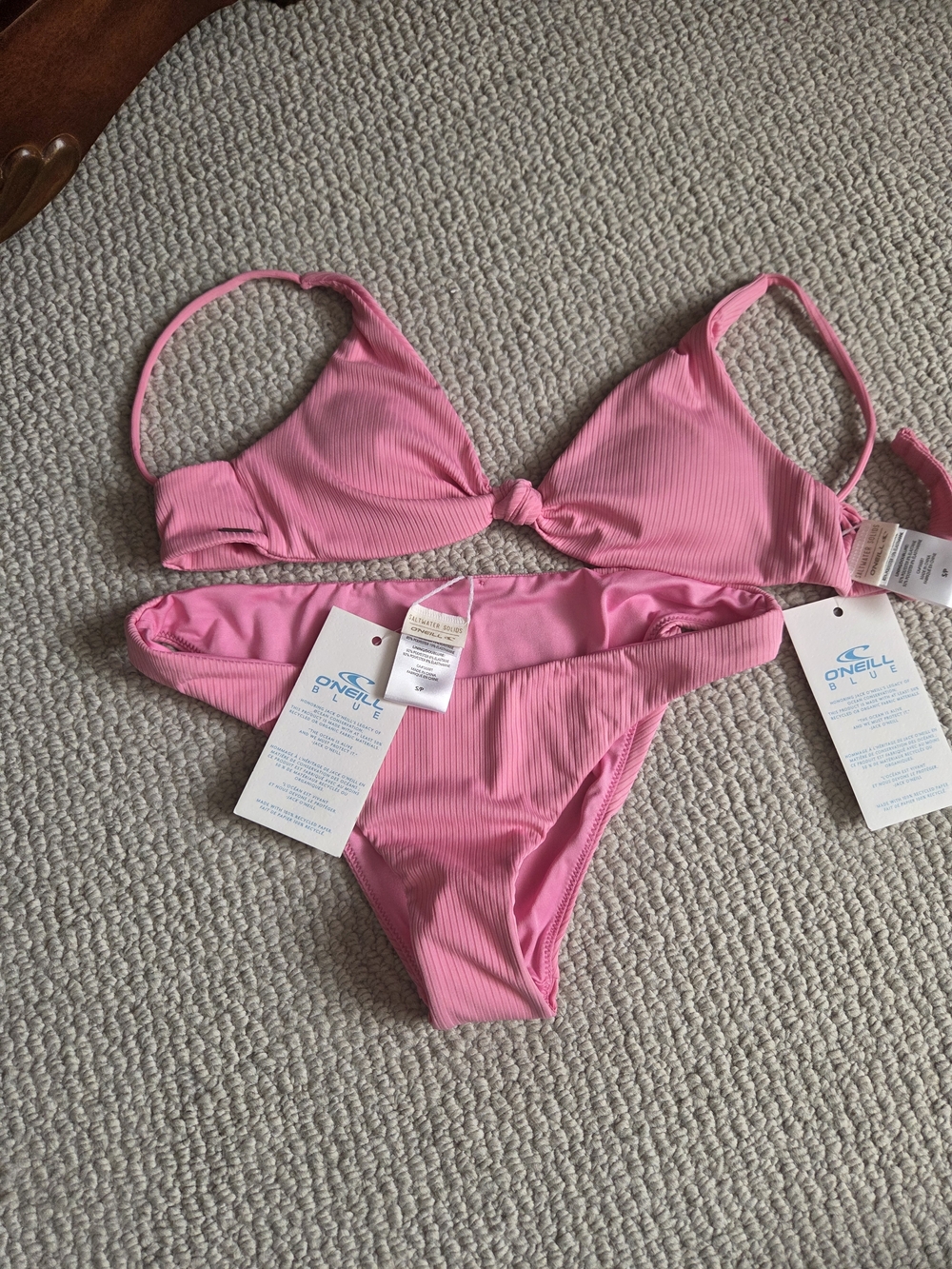 O'Neill Ribbed Pink Knot Triangle Bikini Top